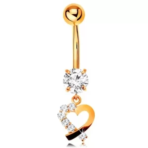 piercing-za-pupak-od-zlata-silueta-srca-s-prozirnom-cirkonskom-polovicom