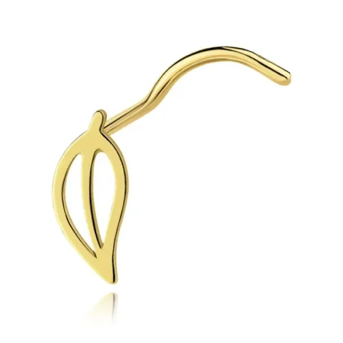 Zlatni piercing za nos 14K s motivom lista